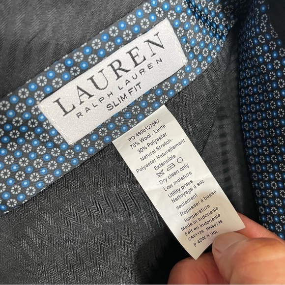 Lauren Ralph Lauren Mens Slim Fit Dress Pant Size 42X30 black, Hem Modified see - Picture 6 of 7